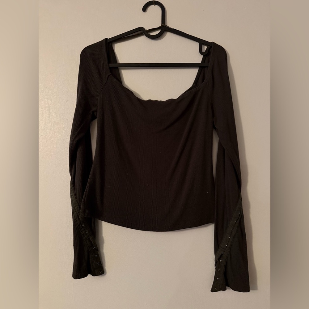 Olive Green Long Sleeve Top with Hook Details